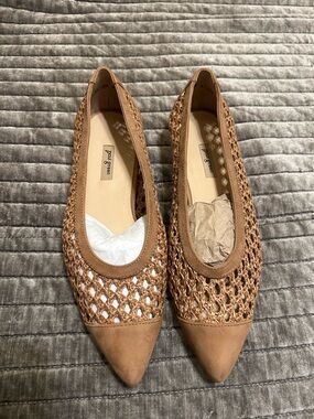paul green Tan Woven Pointed-Toe Ballet Flats Daisy flat
